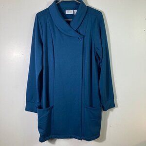 Womens Denim & Co French Terry Shawl Collar Tunic Jacket Green Blue‎ M A392181